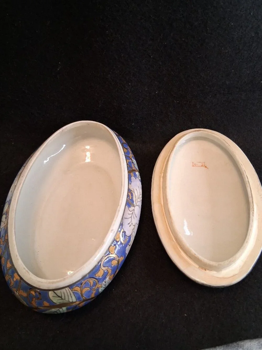 VTG Made in China Chinoiserie Ceramic Oval Trinket Box Bird & Floral Gold Accent - Picture 8 of 13